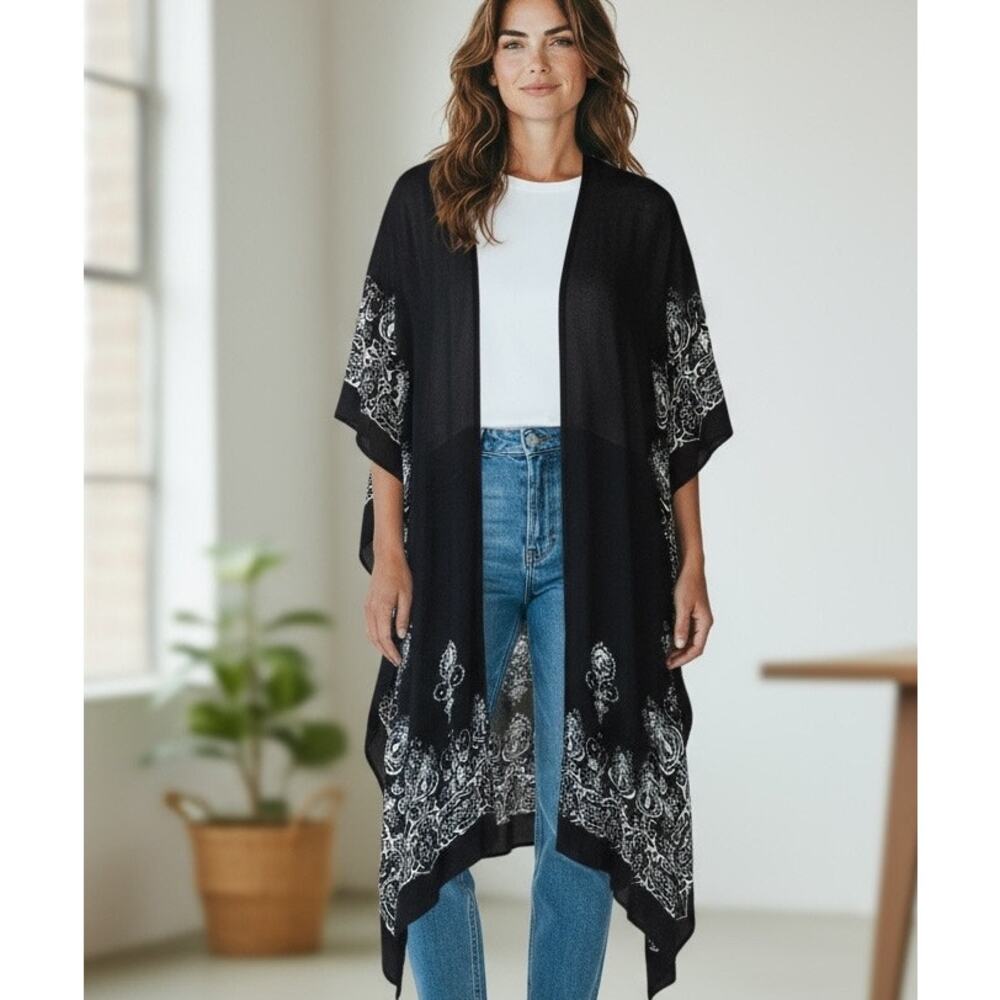 Shawl Poncho Wrap Kimono Black Boho Witchy Artsy Geometric Aztec OS LOVESTITCH